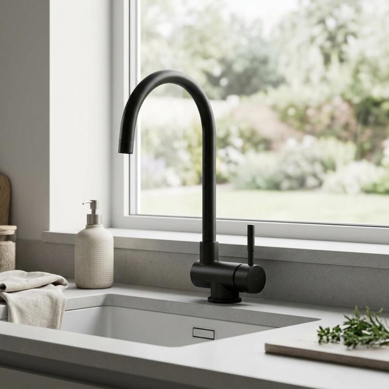 Aquanello Forma RVS Neerklapbare Venster Keukenkraan Zwart BL-1012-FM